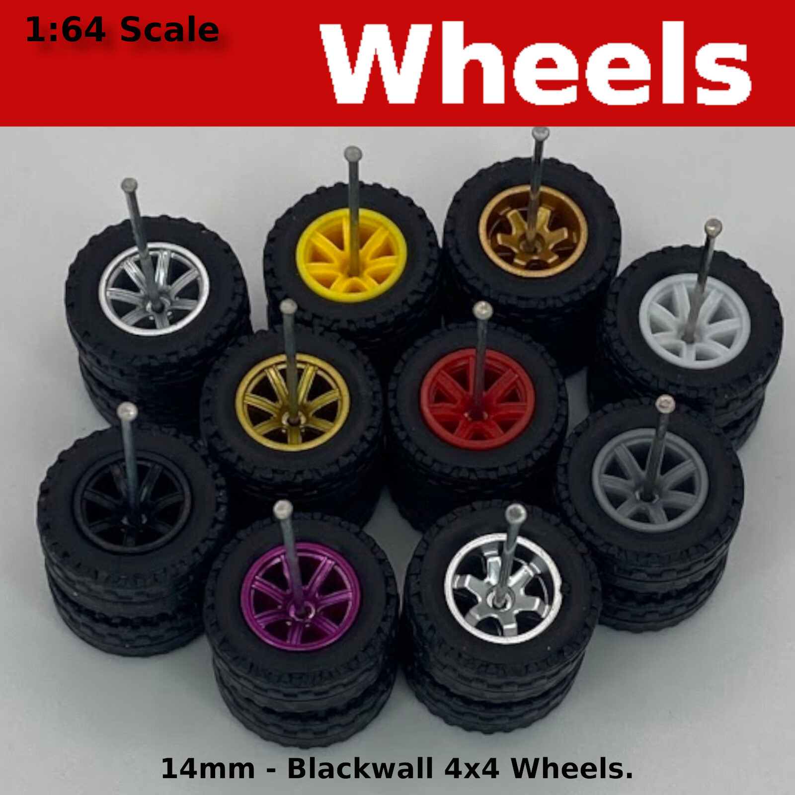 Blackwall 14mm – 4×4 Wheels – Real Riders Sets for 1/64 Scale for Hot Wheels