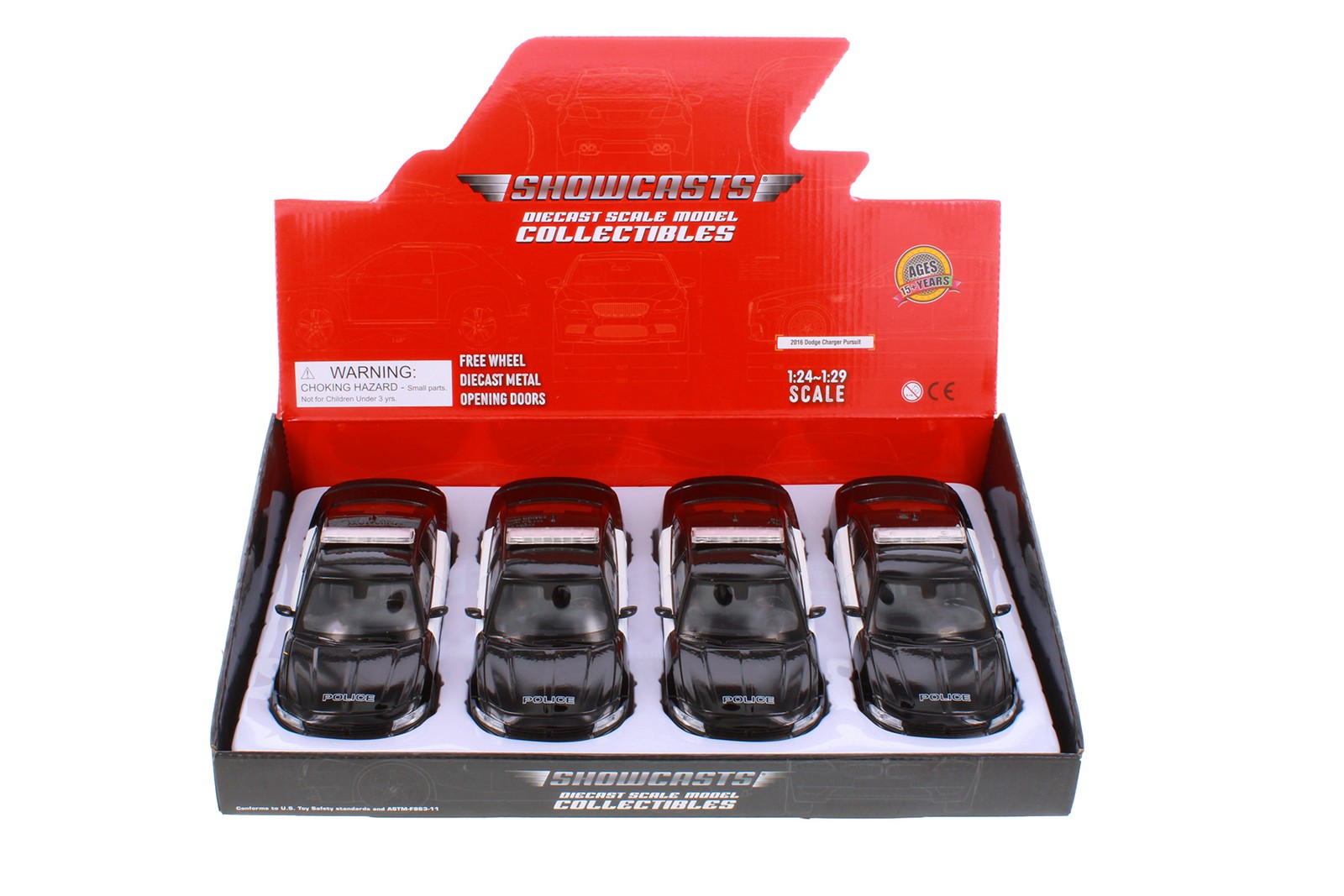 BOX OF 4 2016 DODGE CHARGER PURSUIT POLICE 1/24 DIECAST CAR SHOWCASTS 24079P/4D