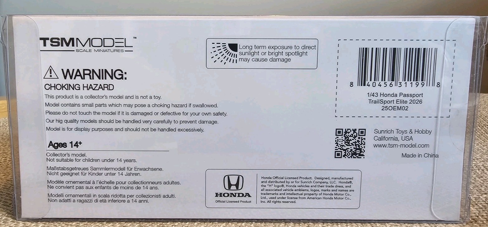 2026 Honda Passport Trailsport 1:43 Original Diecast Model