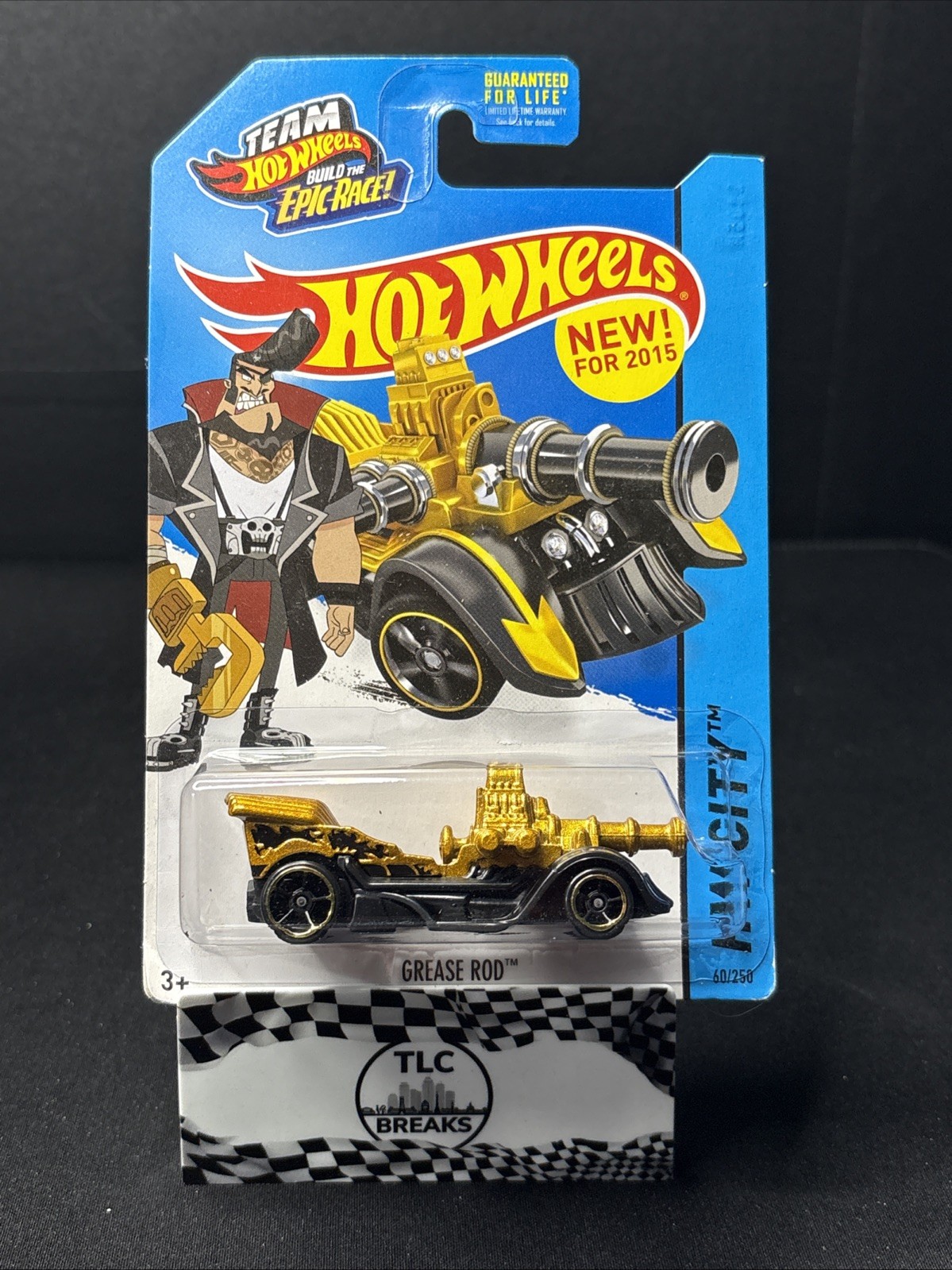 Hot Wheels Grease Rod 2015 HW City 1:64 Gold Black Steampunk Cannon Diecast Car