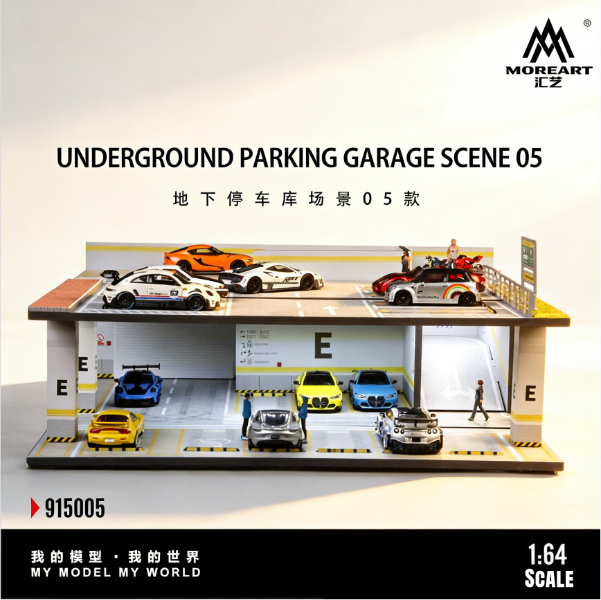 More Art Diorama 1:64 Car Garage Model LED City Parking Lot Scene Building Model