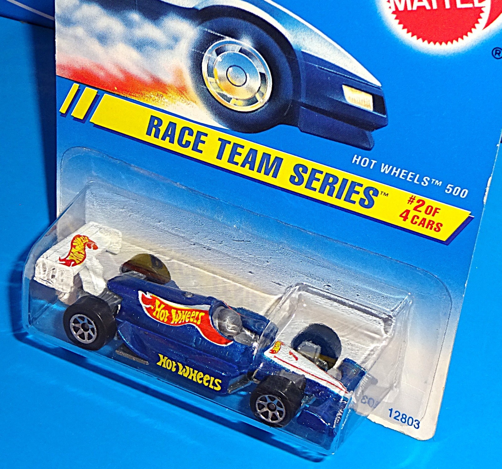 Hot Wheels 1995 Race Team Series #276 Hot Wheels 500 Mtflk Blue w 7SPs Gray Back