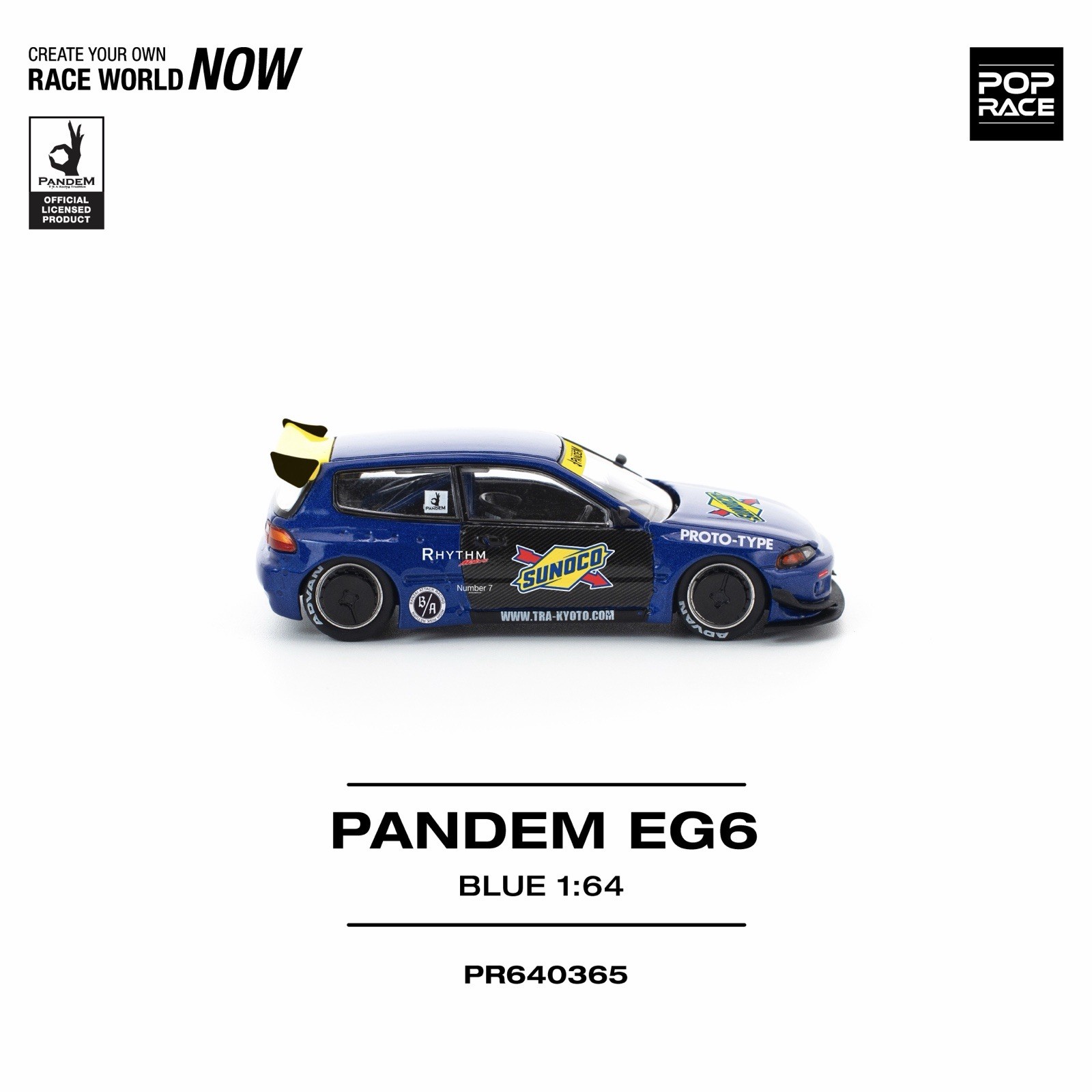 Pop Race Pandem Honda Civic EG6 Sunoco Blue 1/64 #365