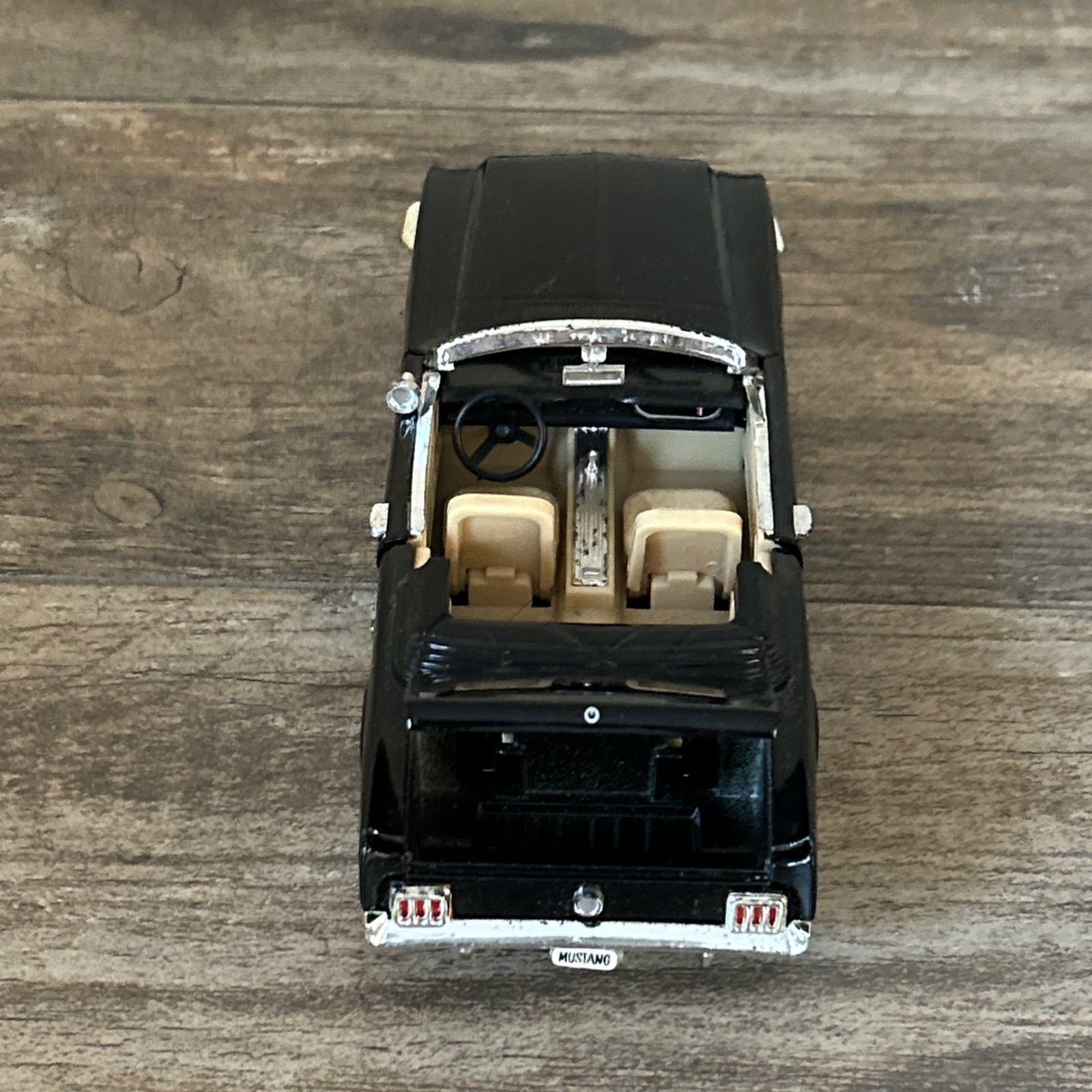 Vintage 1964 or 65 Diecast Ford Mustang Convertible Car 1:24 Scale Black Tan Int