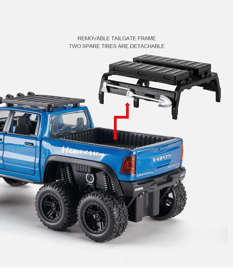 1:32 Dodge Ram 1500 Trx 6*6 Warlord Alloy Diecast Model Car with Sound & Light
