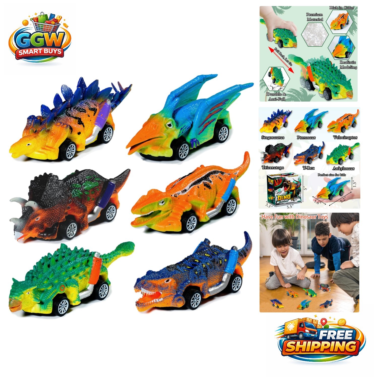 Exciting 6-Pack Dinosaur Toy Cars for Kids – Perfect Gift Set for Toddler Fun
