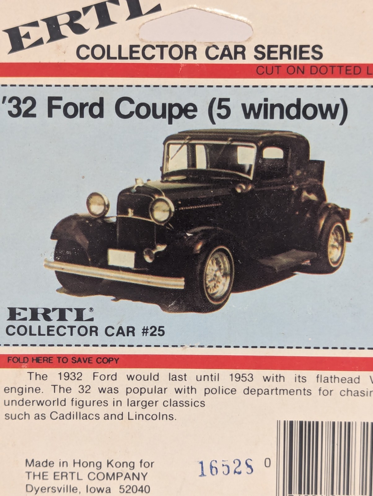 1980s Ertl Replica Series ’32 Ford 5-Window Coupe Tan/Black 1/64 Scale