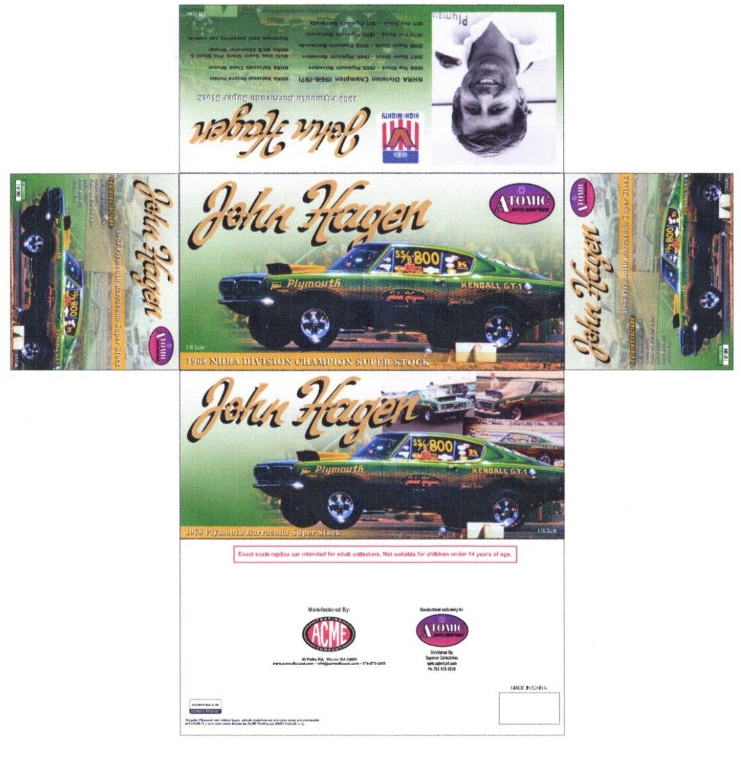 1:18 1968 JOHN HAGEN SUPER STOCK CUDA 426 HEMI 1 of 300 #A1806133AA In-Stock