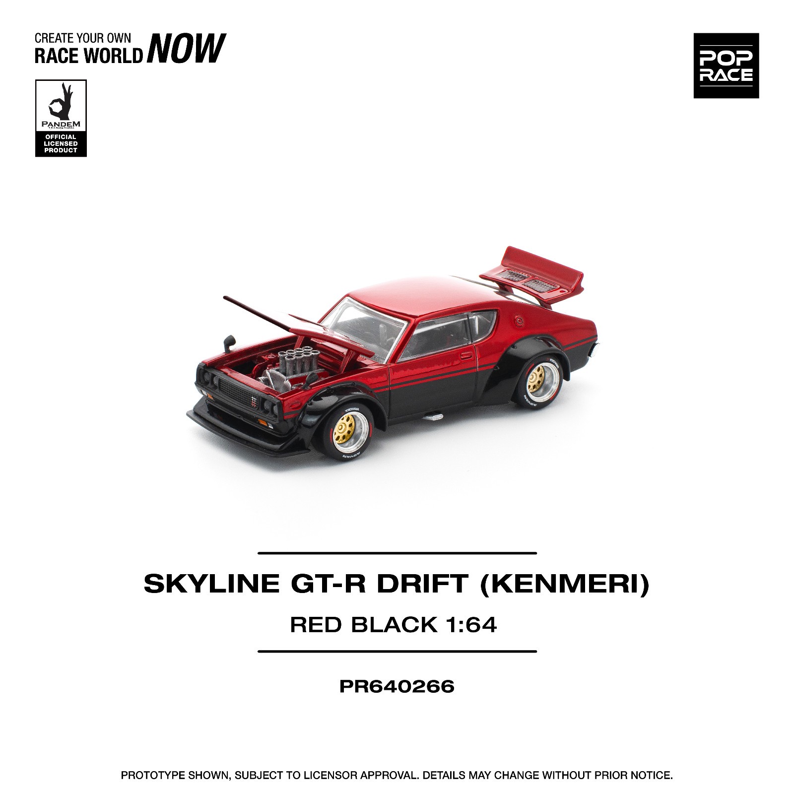 Pop Race Nissan Skyline GT-R KPGC110 Kenmeri – Red Black 1:64 Car PR64266