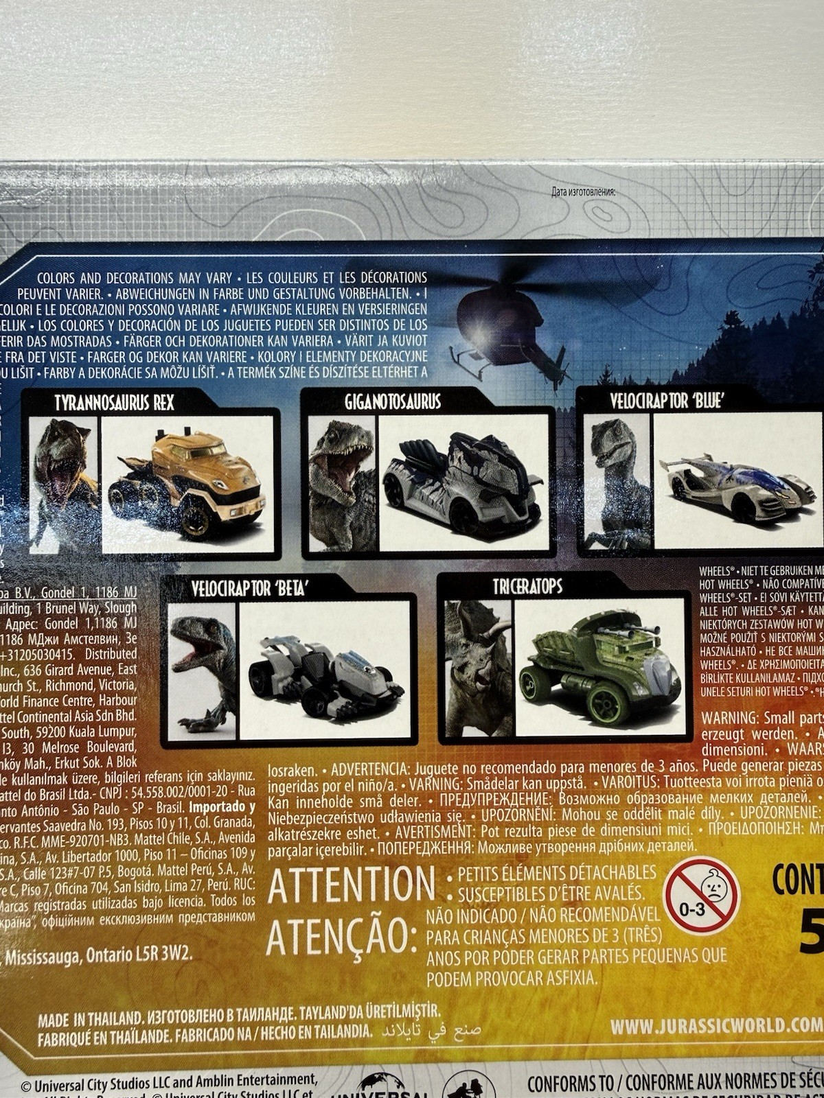 NEW Hot Wheels Character Cars 5 Pack Jurassic World Dominion Collectible Box Set