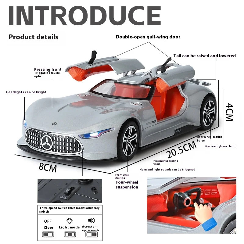 1: 24 Mercedes-Benz AMG alloy model car with sound and light sports car model