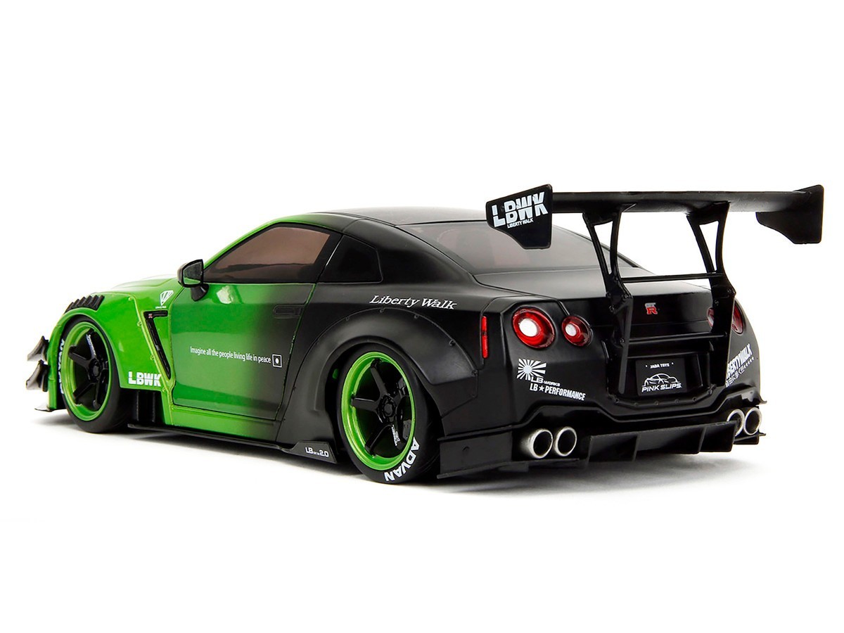 JADA PINK SLIPS NISSAN GT-R R35 LBWK LIBERTY WALK 1/18 GREEN / MATTE BLACK 35724
