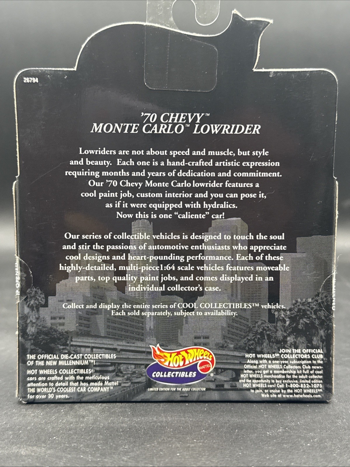Look 2000 Hot Wheels Collectible Black Box PURPLE 70 CHEVY MONTE CARLO LOWRIDER