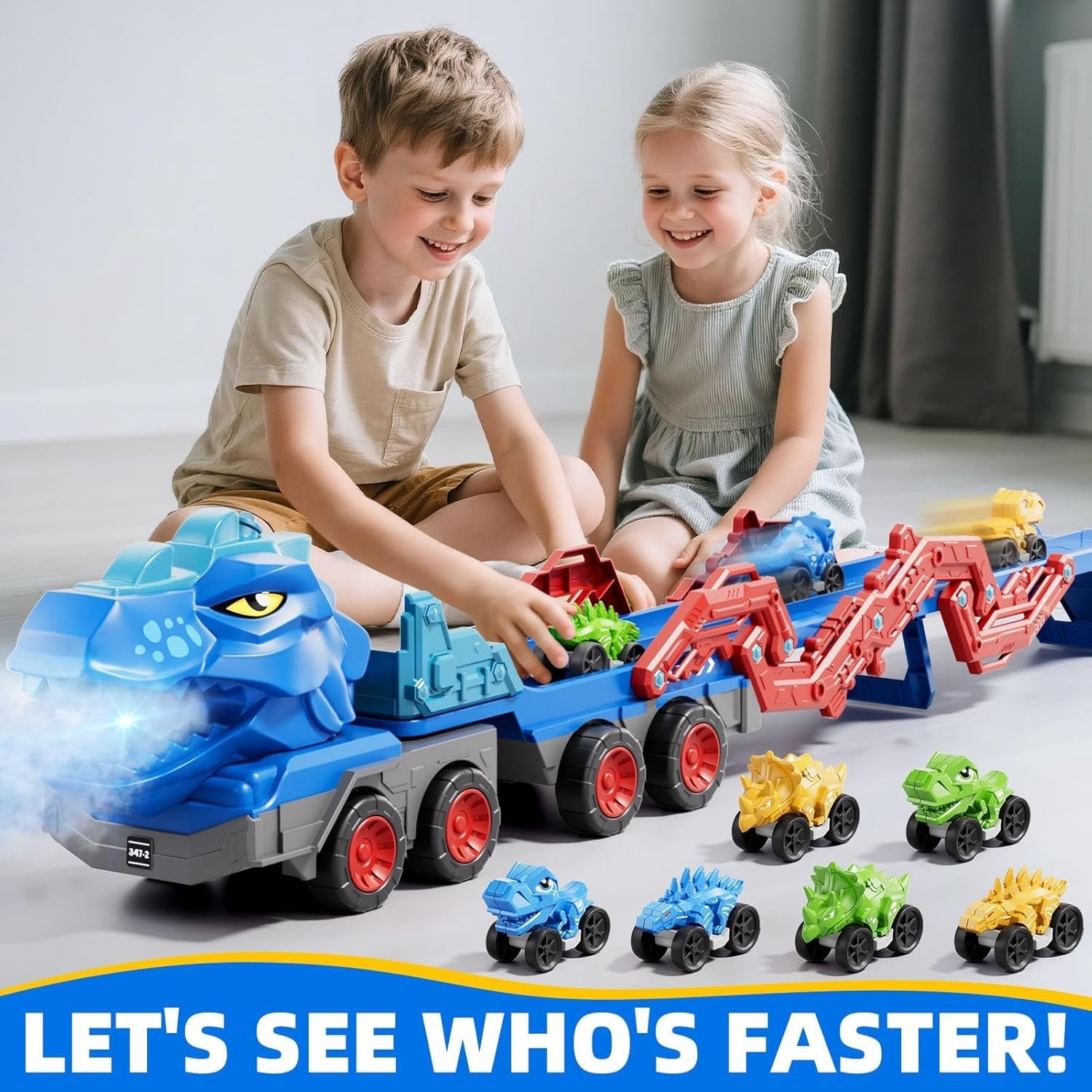 Toddler Truck Toys for 3-8 Years Old Boy Dinosaur Cars Transport Truck Carrier