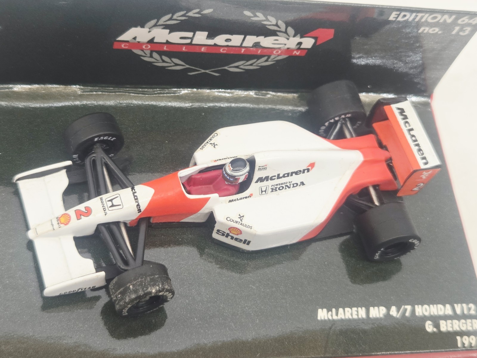 Minichamps F1 1992 McLaren MP 4/7 Honda V12 White Orange #2 G. Berger in Case