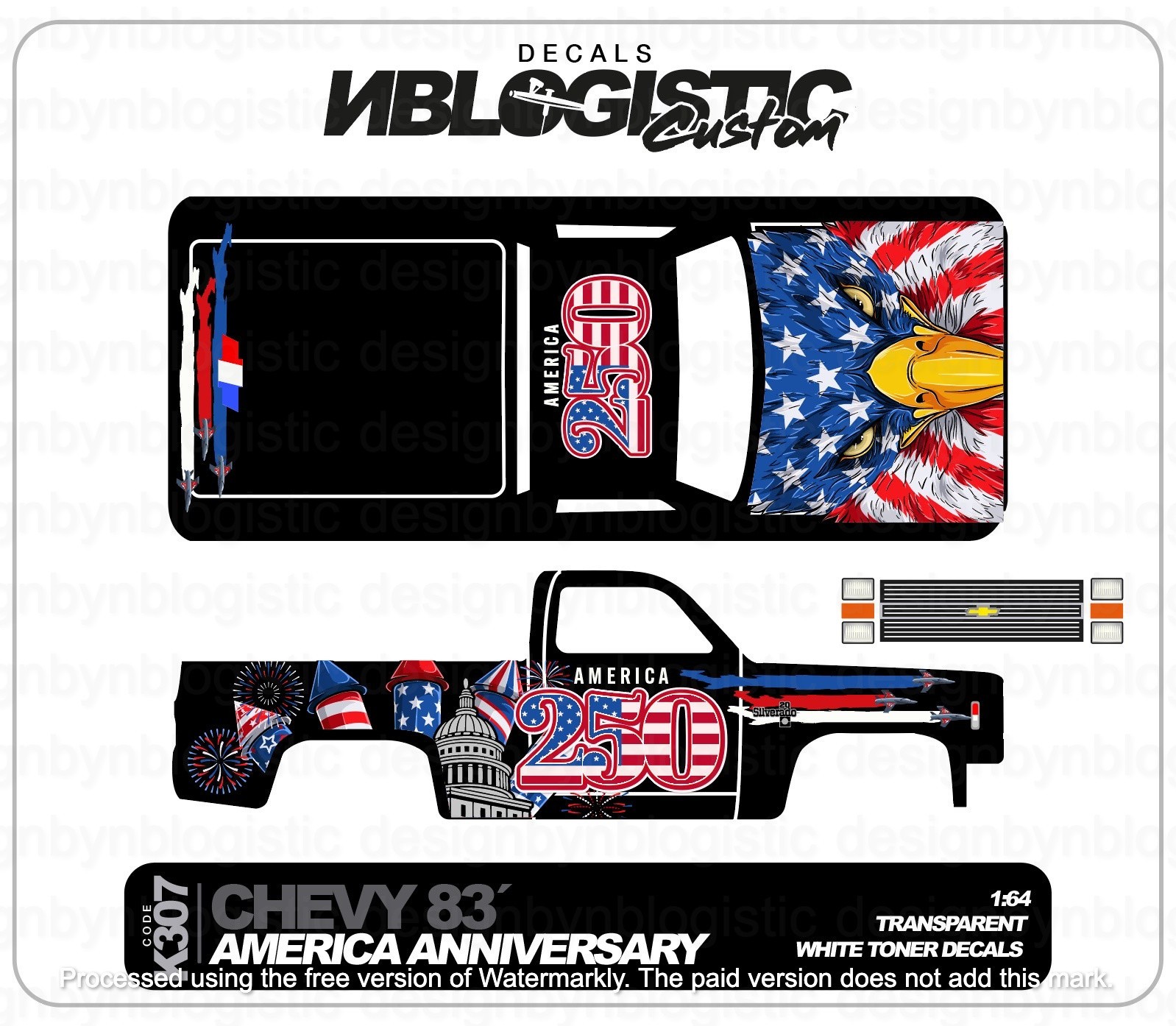 ’83 CHEVY SILVERADO Custom WaterSlide Decal for hot wheels 1/64