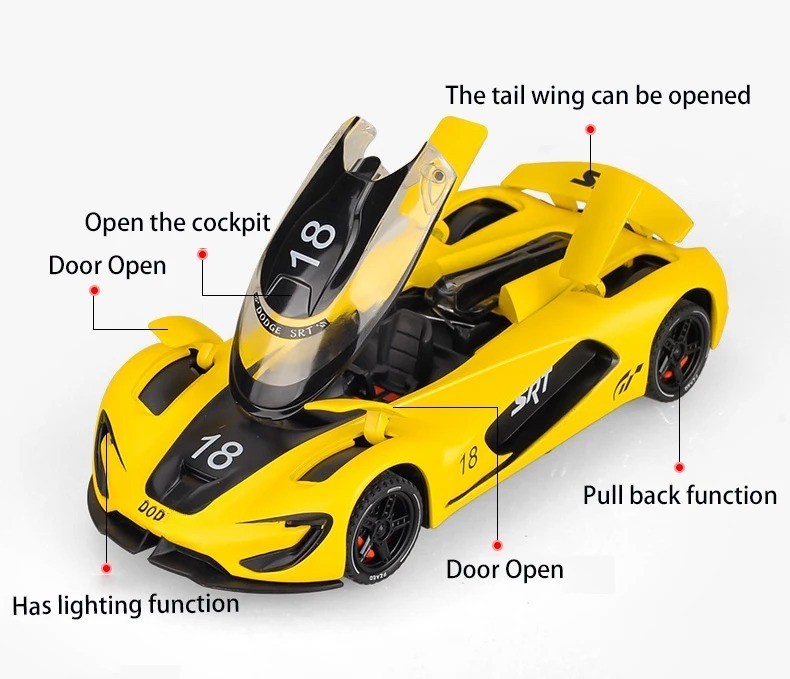 1:32 SRT Tomahawk XVGT Alloy Sports Car Model Diecast with Sound & Light