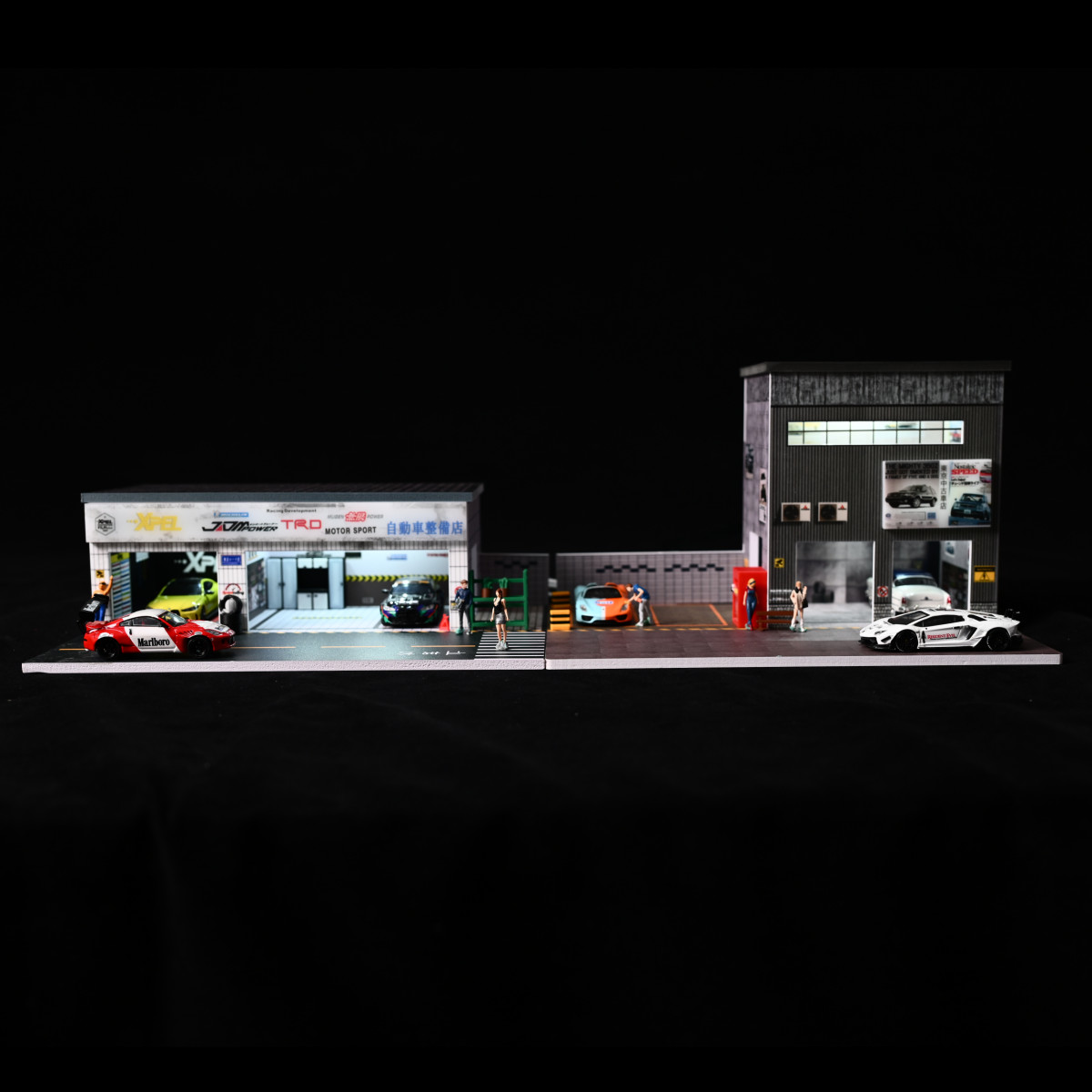 Diorama 1/64 Car Garage Model LED Lighting Car Repair Workshop Scene Model Gift