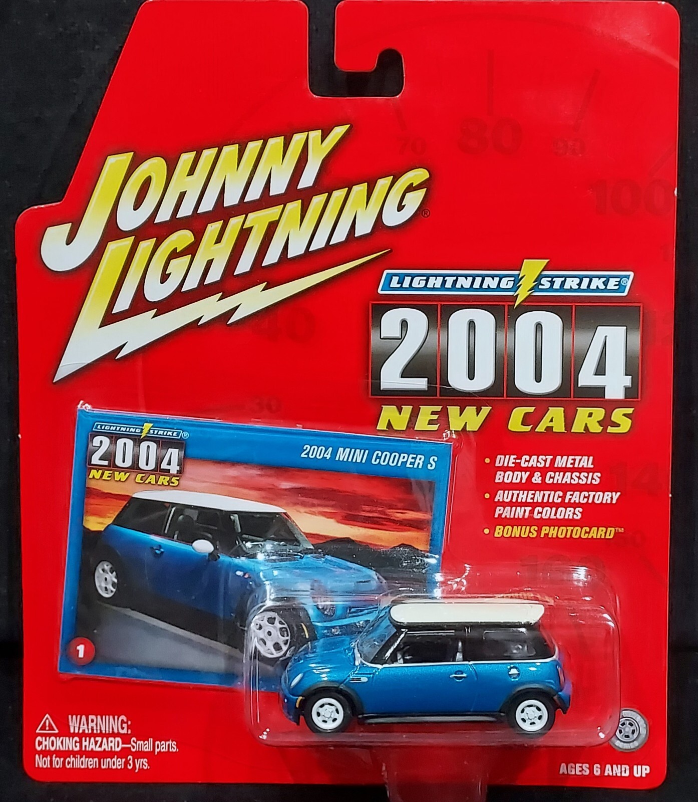 Johnny Lightning 04 2004 Mini Cooper S Lightning Strike Collectible Car w/RRs Bl
