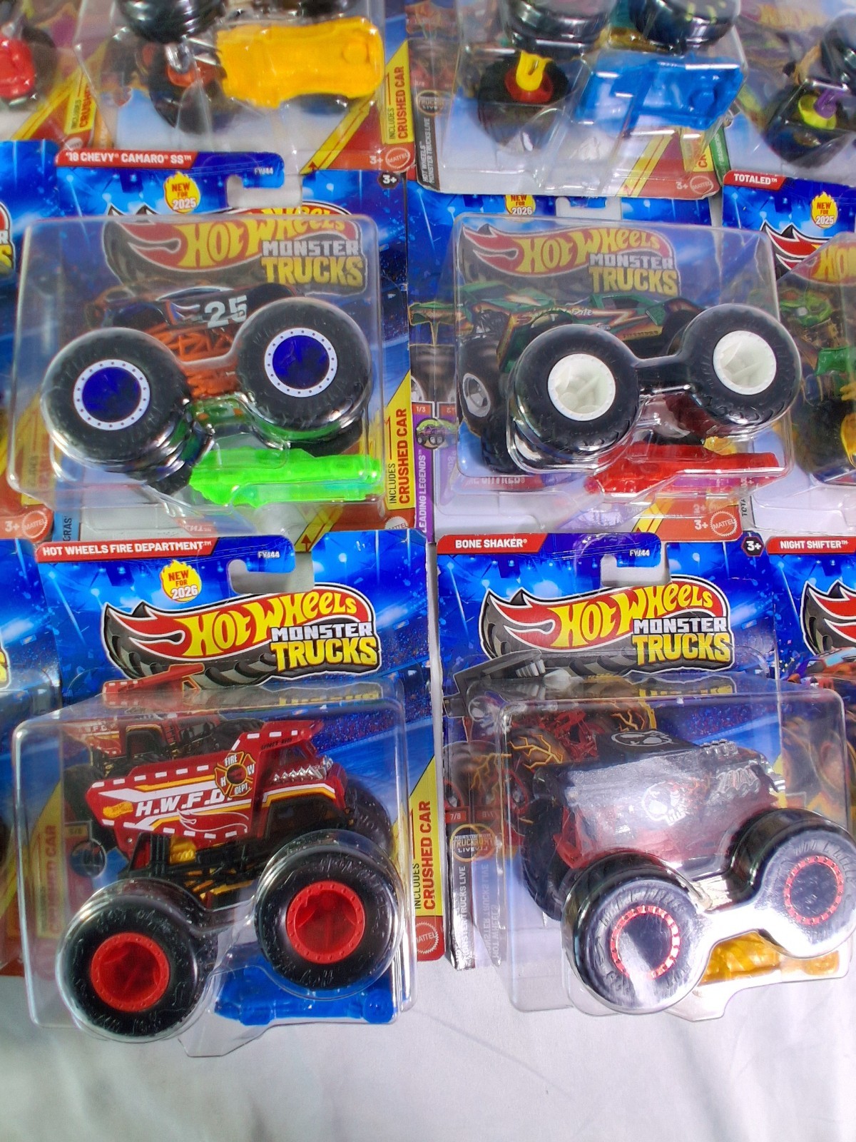 Lot of 12 Hot Wheels Monster Trucks Sealed Bone Shaker Fire Dept Camaro SS…