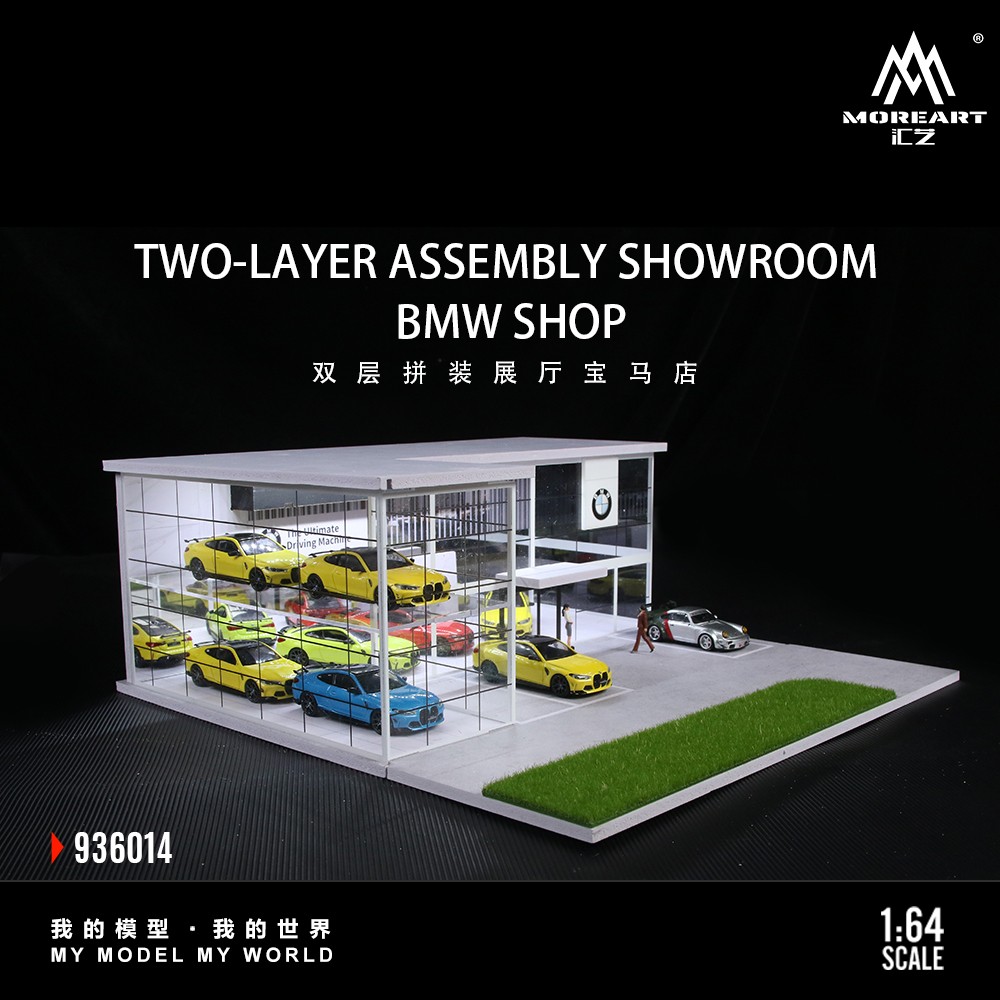 1/64 Diorama Diecast Car Garage Model LED Repair Workshop Building Scene Toys US