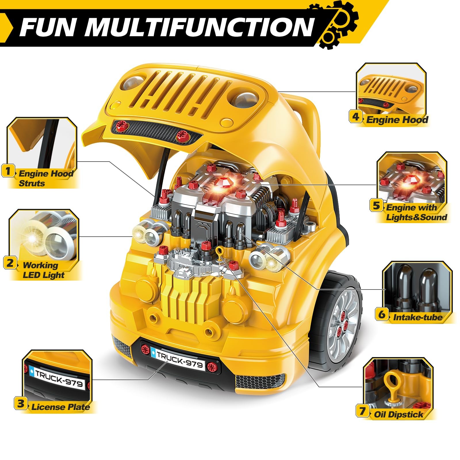 Large Truck Engine Builder Mechanic Repair Set Toys for Boys Ages 3-8 Years Old