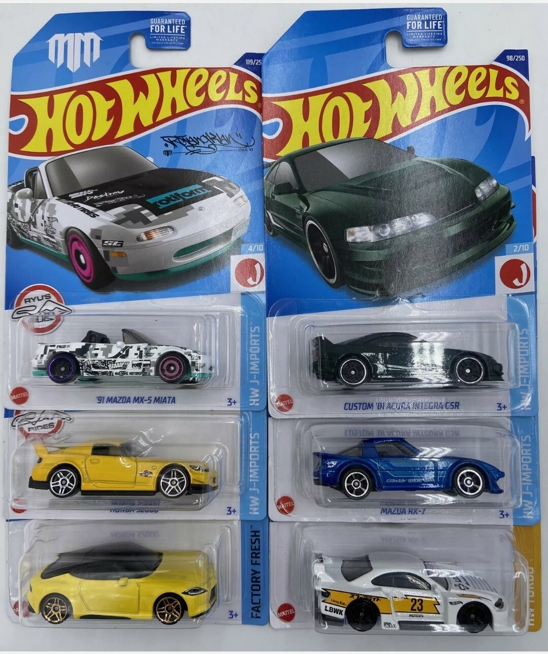 JDM HOT WHEELS GRAB BAG LOT OF 6 RANDOM PULLED JDM NISSAN,HONDA,TOYOTA,MAZDA