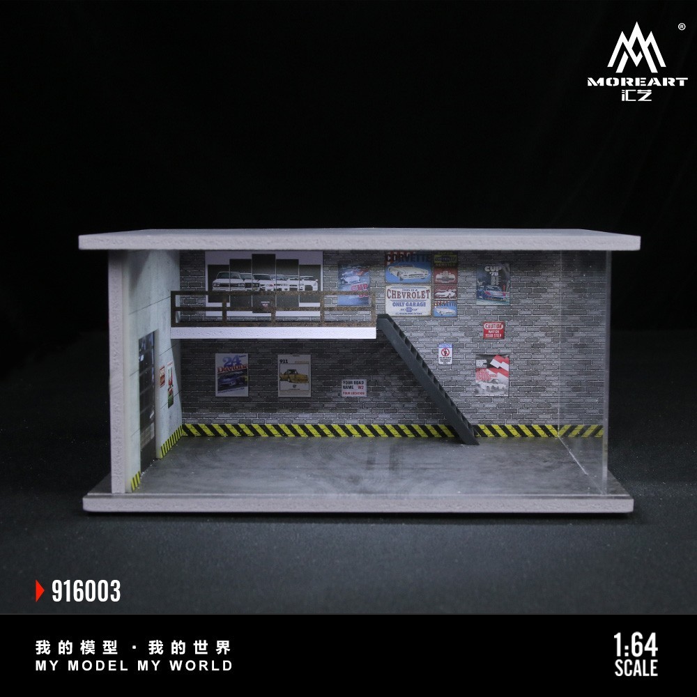 Diorama 1/64 Car Garage Model LED Lighting City Repair Parking Lot Scene Model