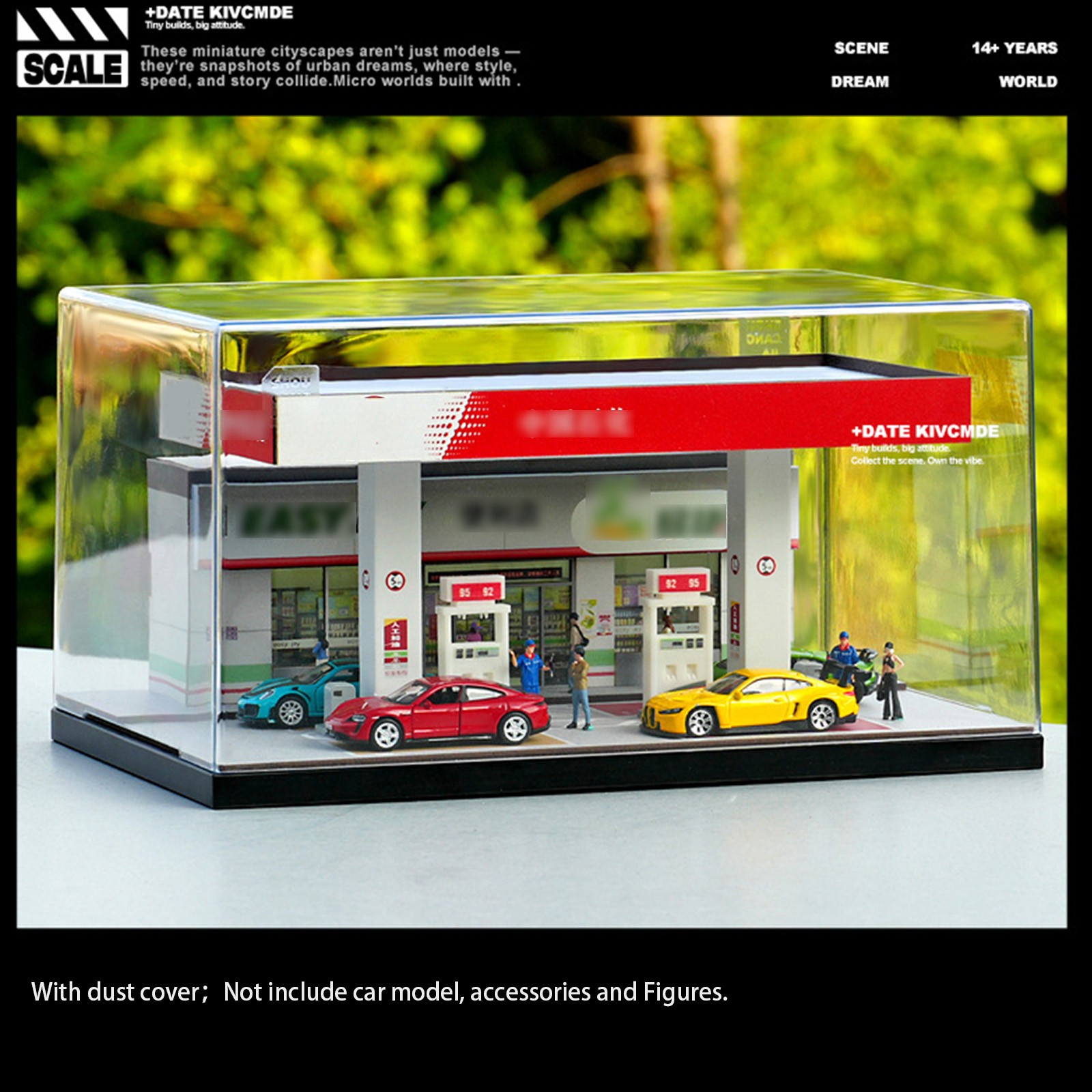 1/64 Diorama Car Garage Model LED Lighting Gas Stations Parking Lot Scene Model