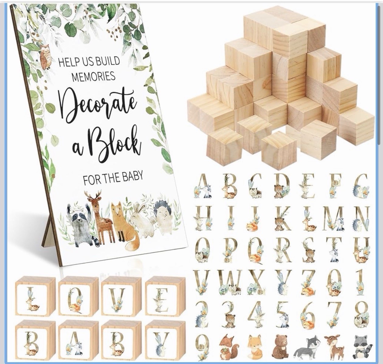 471 pcs Wooden Baby Blocks for Baby Shower Game Kit DIY Decorate a Block Sign