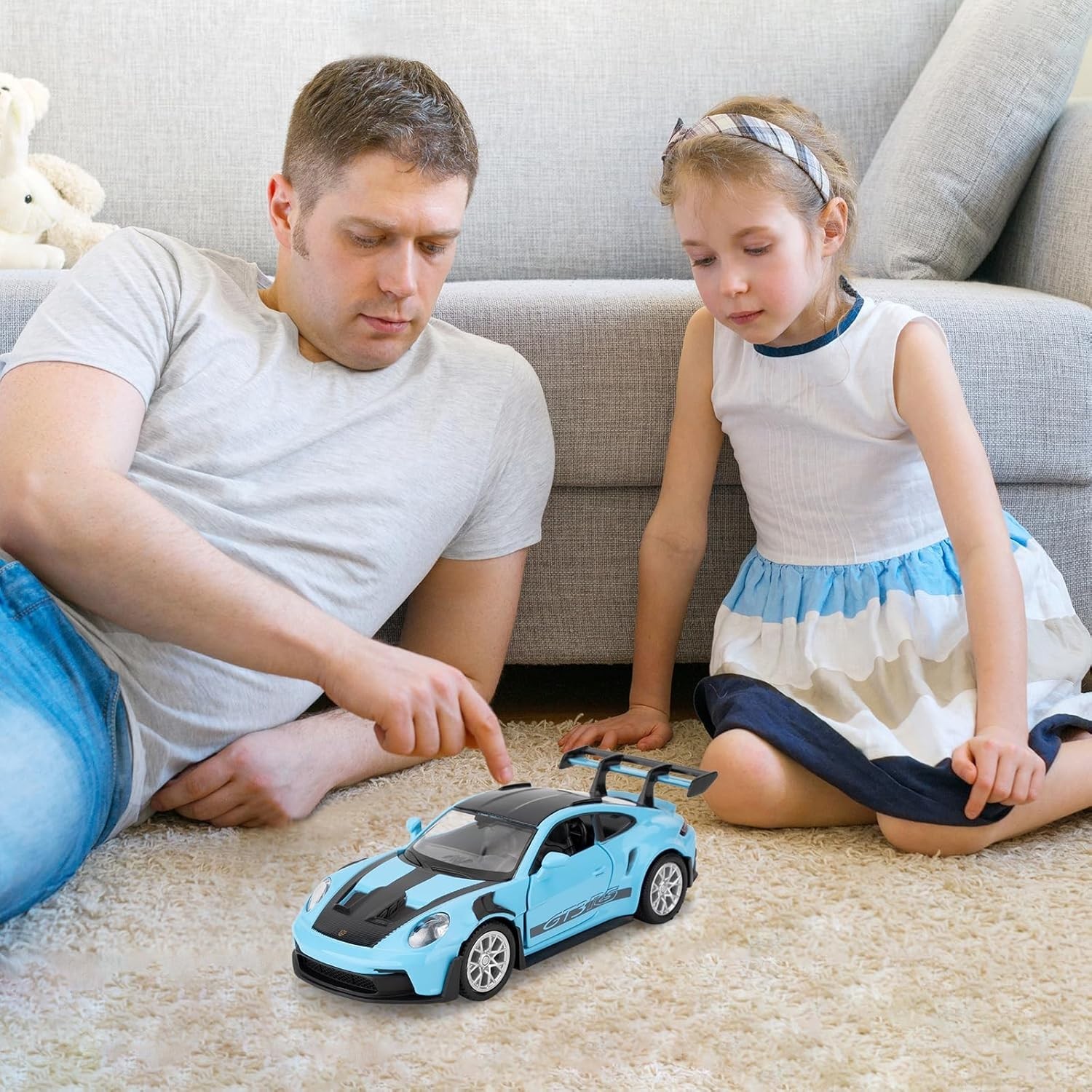 1:36 Scale Porsche 911 GT3 RS Diecast Toy Car – Pull Back, Doors Open, Blue