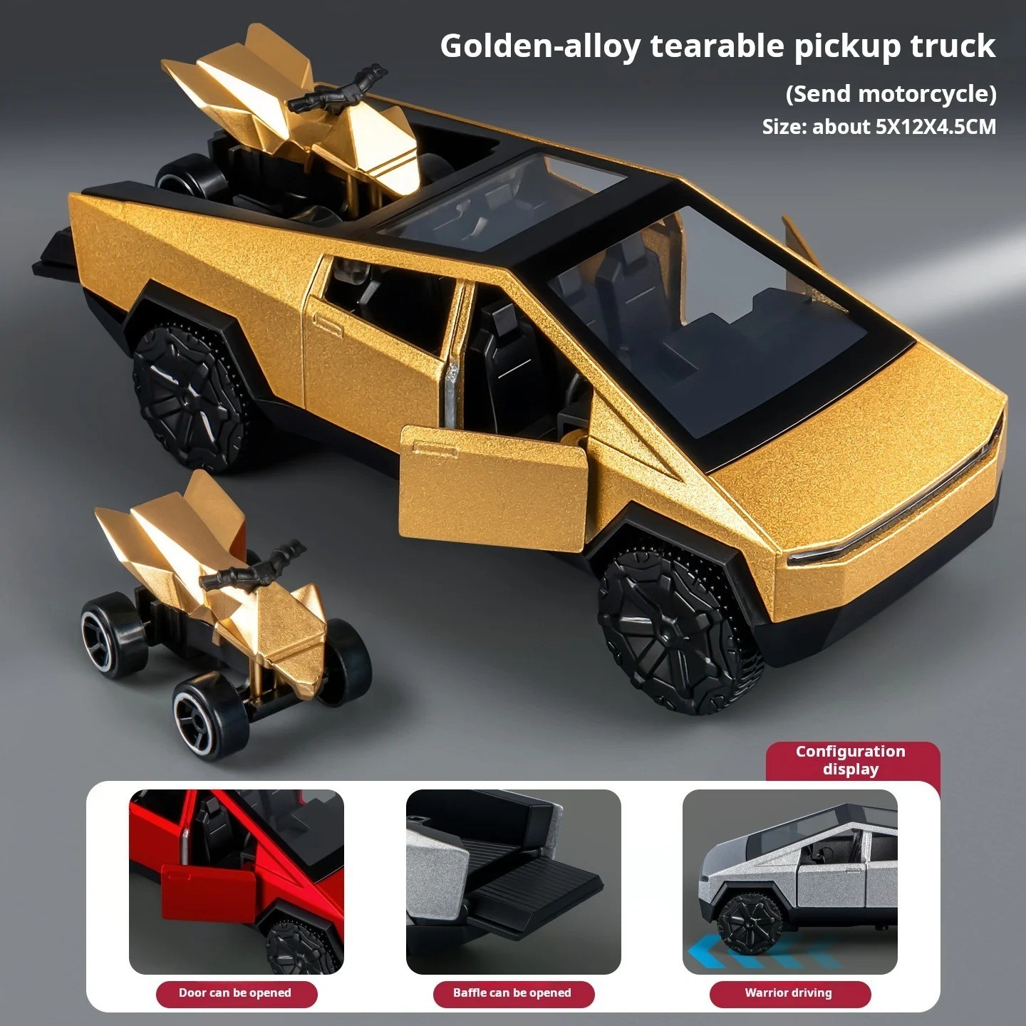 1:36 Cybertruck Toys Off Road Vehicle Die Cast Model Car Beach Motorcycle