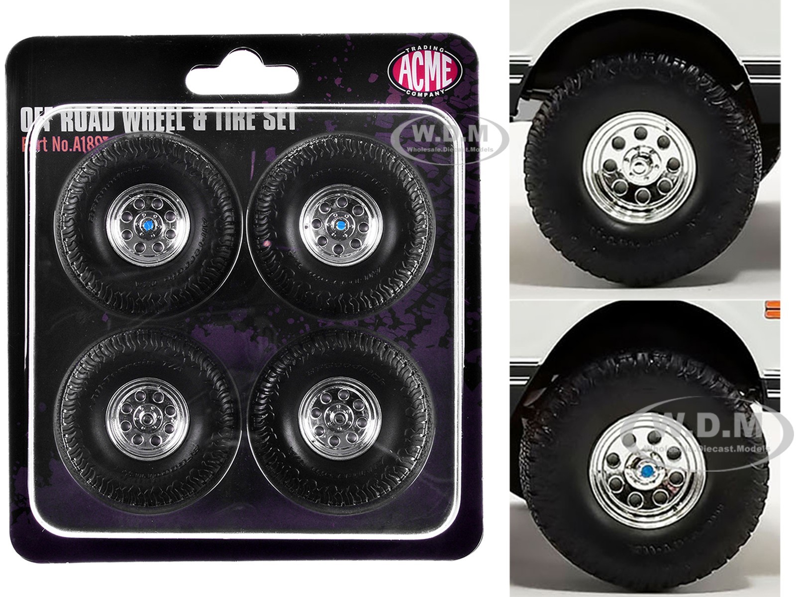 “OFFROAD” 35″ MAG WHEEL & TIRE SET OF 4 PCS FOR 1/18 MODELS BY ACME A1807716W