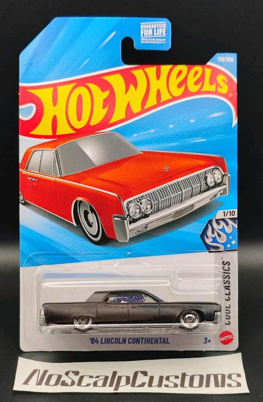 Custom Hot Wheels 64 Lincoln Continental Matte Black Presidential Chrome…
