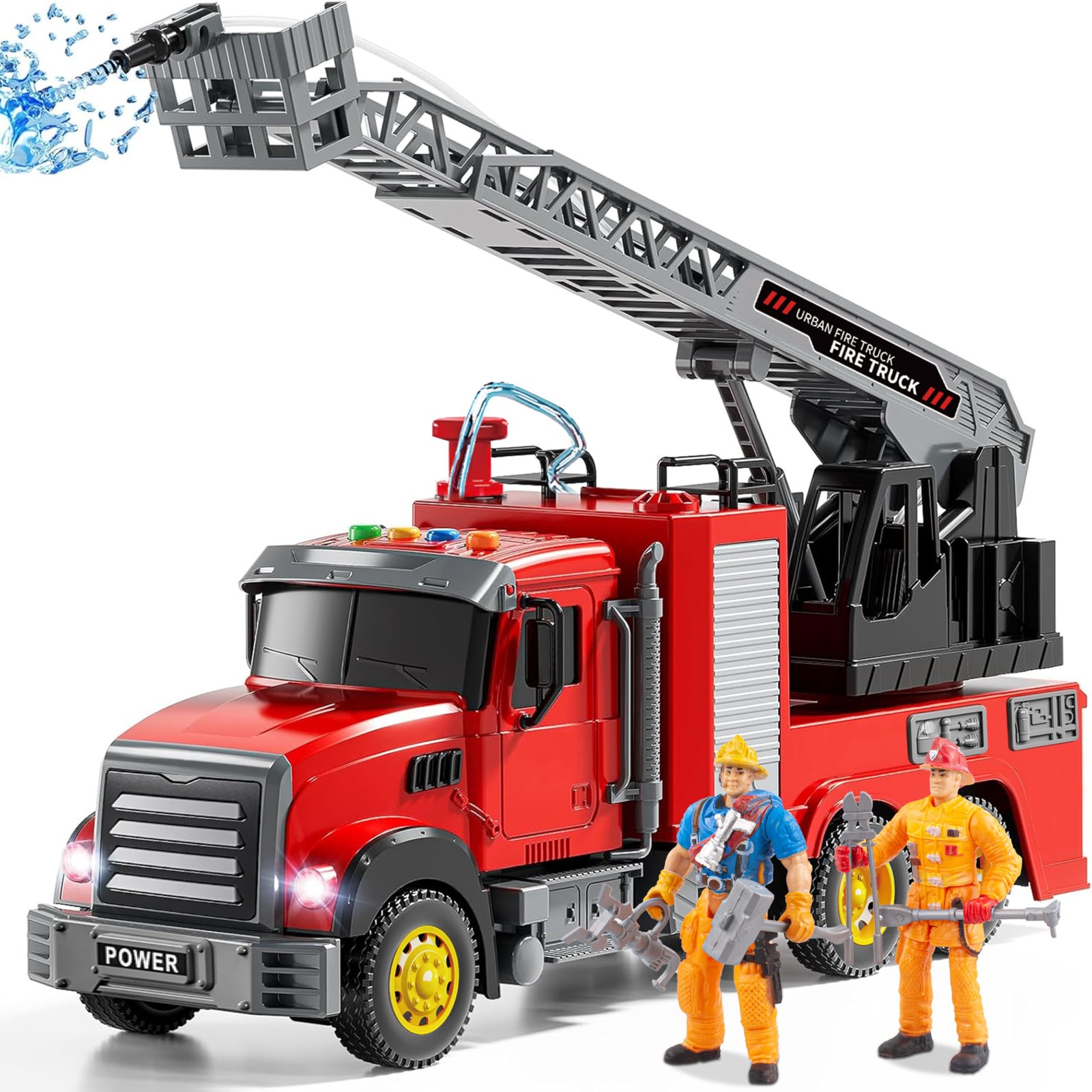 Fire Truck Toy with Sound & Light – 2pcs Firefighter & Water Sprinkler with W…