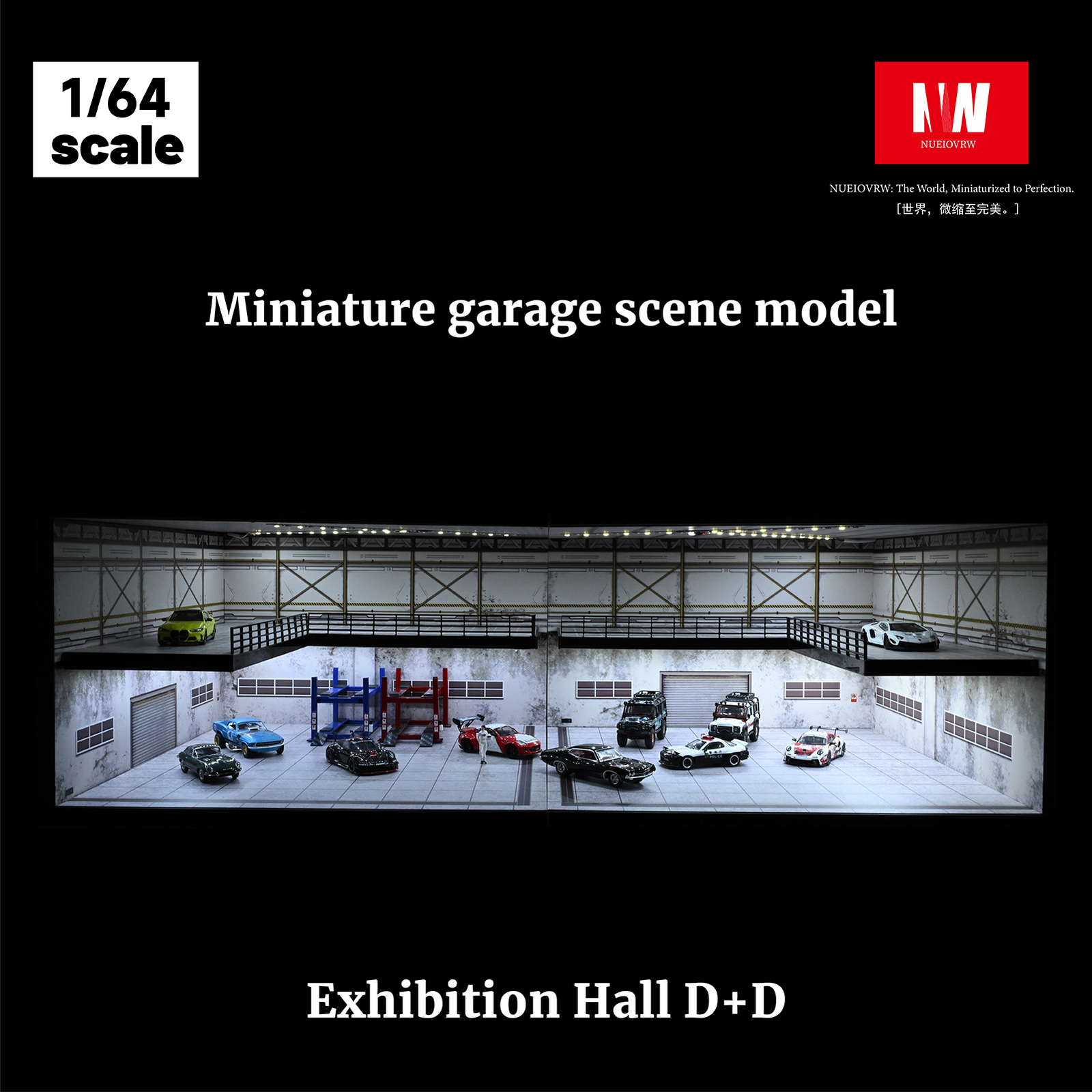 1/64 Diorama Car Garage Model LED Lighting Car Showroom Scene Display Model Gift