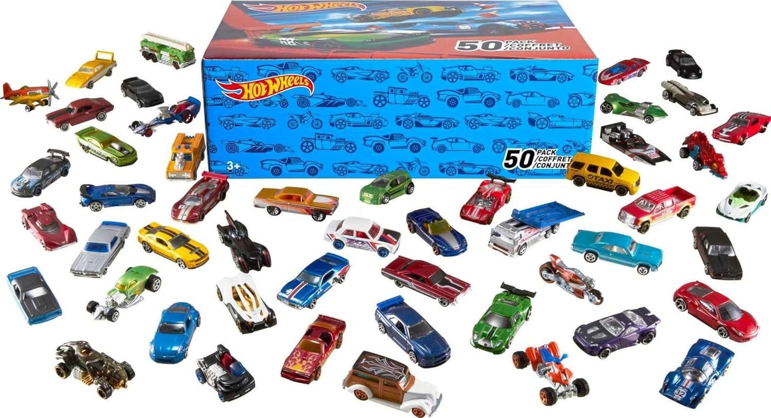 Hot Wheels Toy & 50-Pack of 1:64 Scale Vehicles, Individually Packaged (Styles M