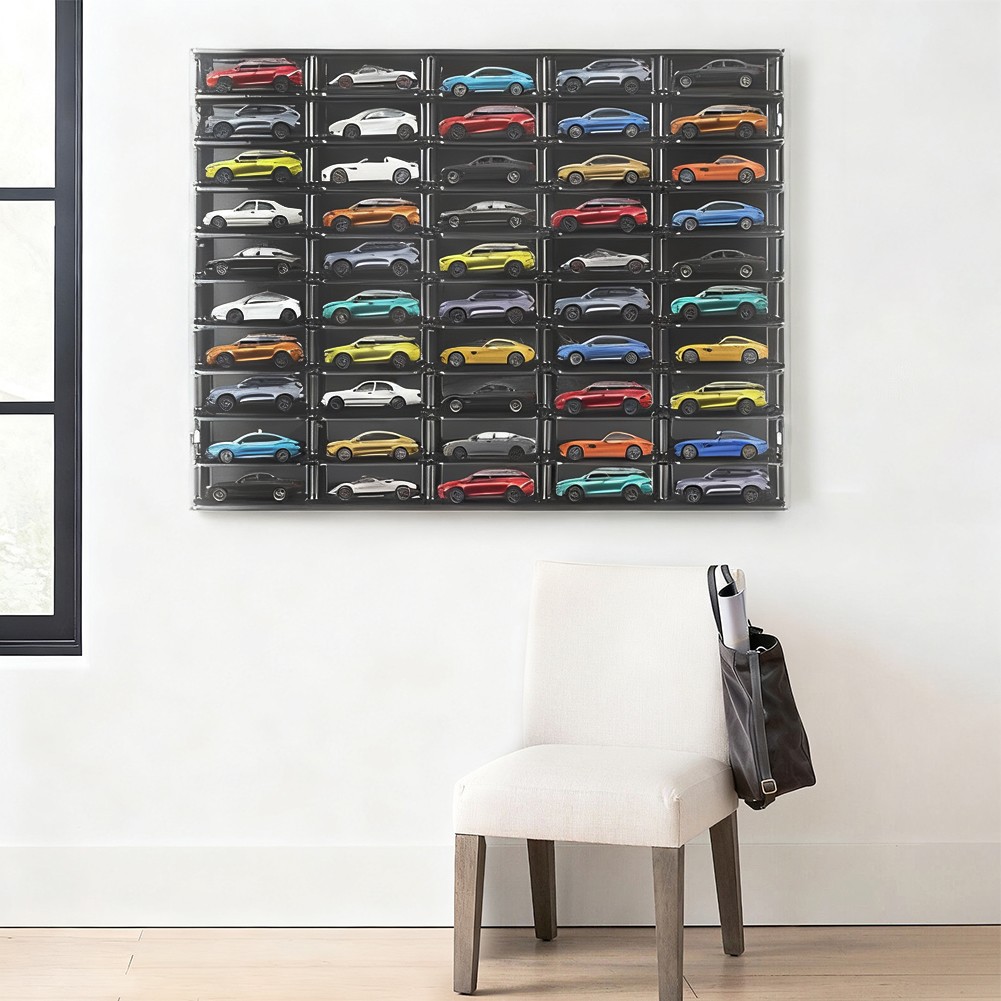 Acrylic Display Case for HW 1/64 Diecast Car Matchbox Toy Storage Shelf 50-Grid