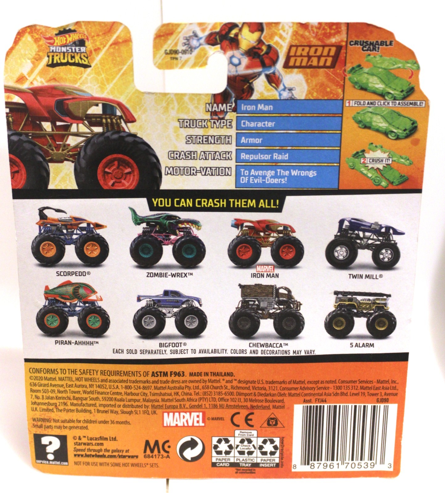 Hot Wheels Monster Trucks – Iron Man & Thanos (with Crushable Cars) – Marvel
