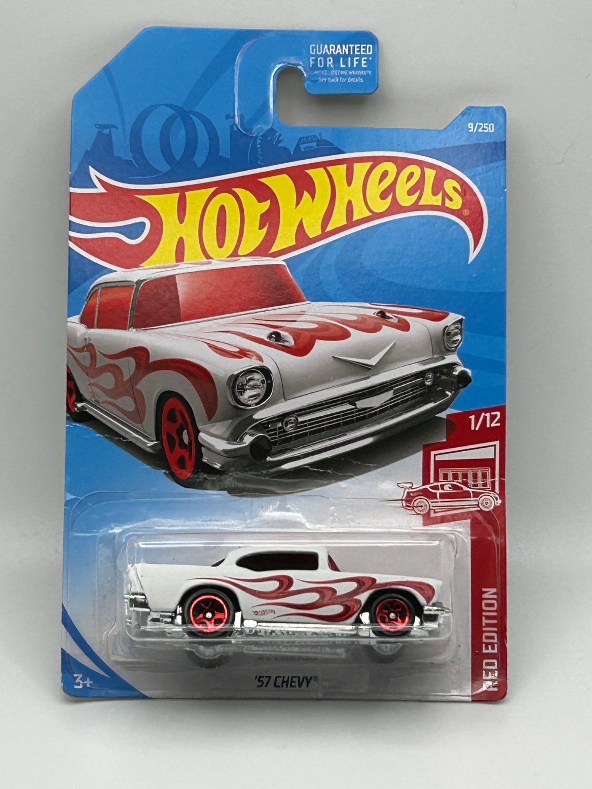 Hot Wheels 57 Chevy White Red Flames Red Edition 1/12 Target Exclusive 9/250