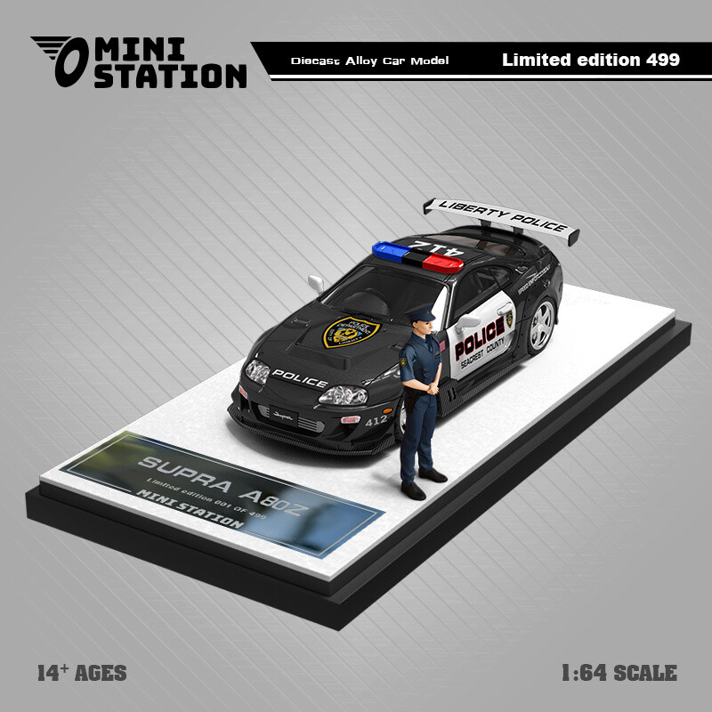 Mini Station 1:64 Supra A80Z GTA Police Car Diecast Model Car