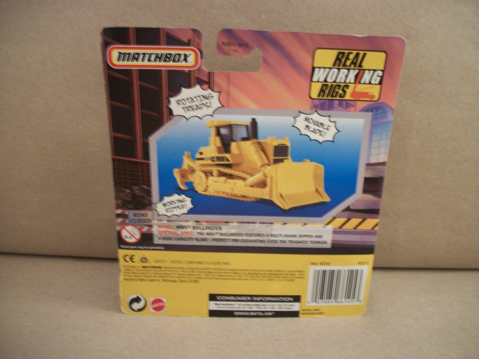 2009 Mattel Matchbox Real Working Rigs, MBX Bulldozer, N5315, Yellow Diecast