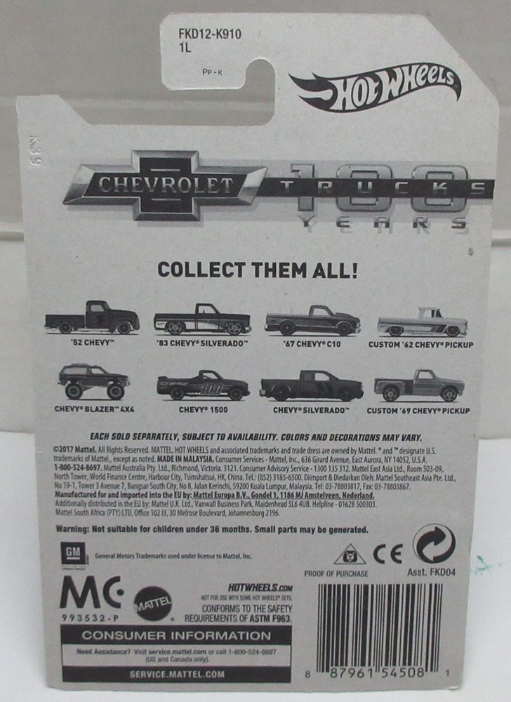 Hot Wheels 2018 100 Years of Chevy Trucks Complete 8 Car SET