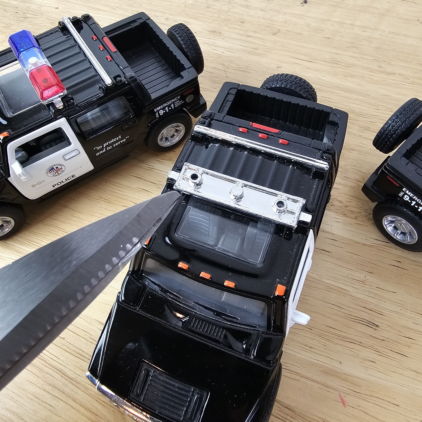 Kintoy Die-Cast Lot 3 Police Cars Trucks Black White “To Protect and to Serve”