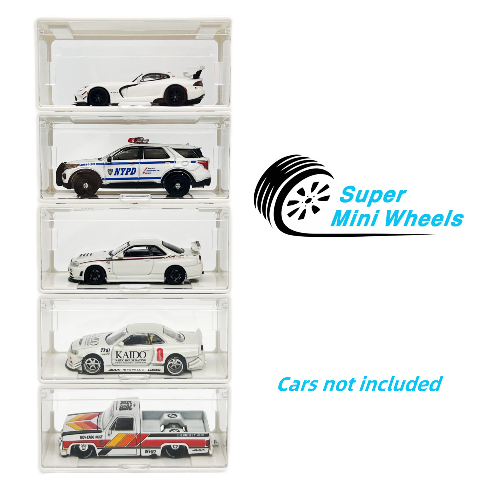 Super Mini Wheels 1:64 Display Case 5-Pack Clip On Storage Box for 1/64 Cars
