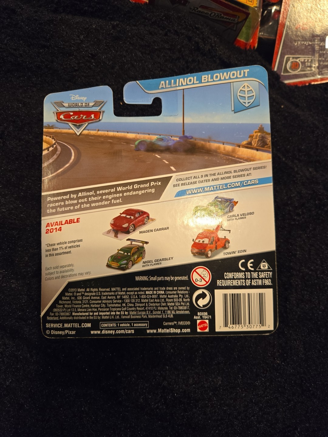 2013 Disney Pixar World of CARS Allinol Blowout CHASE Magen Carrar with stand