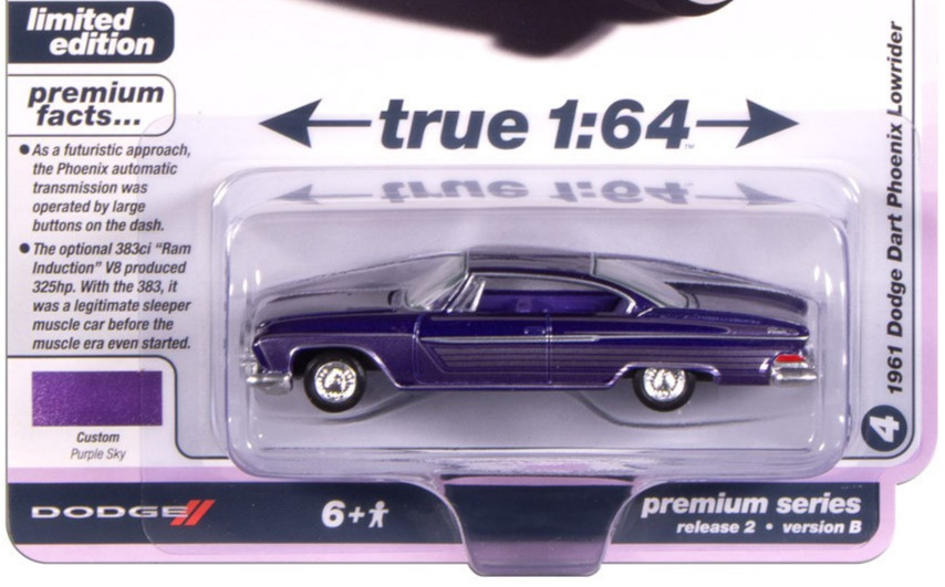 Auto World Vintage Muscle Purple Sky 1961 Dodge Dart Phoenix Lowrider 1:64 Car
