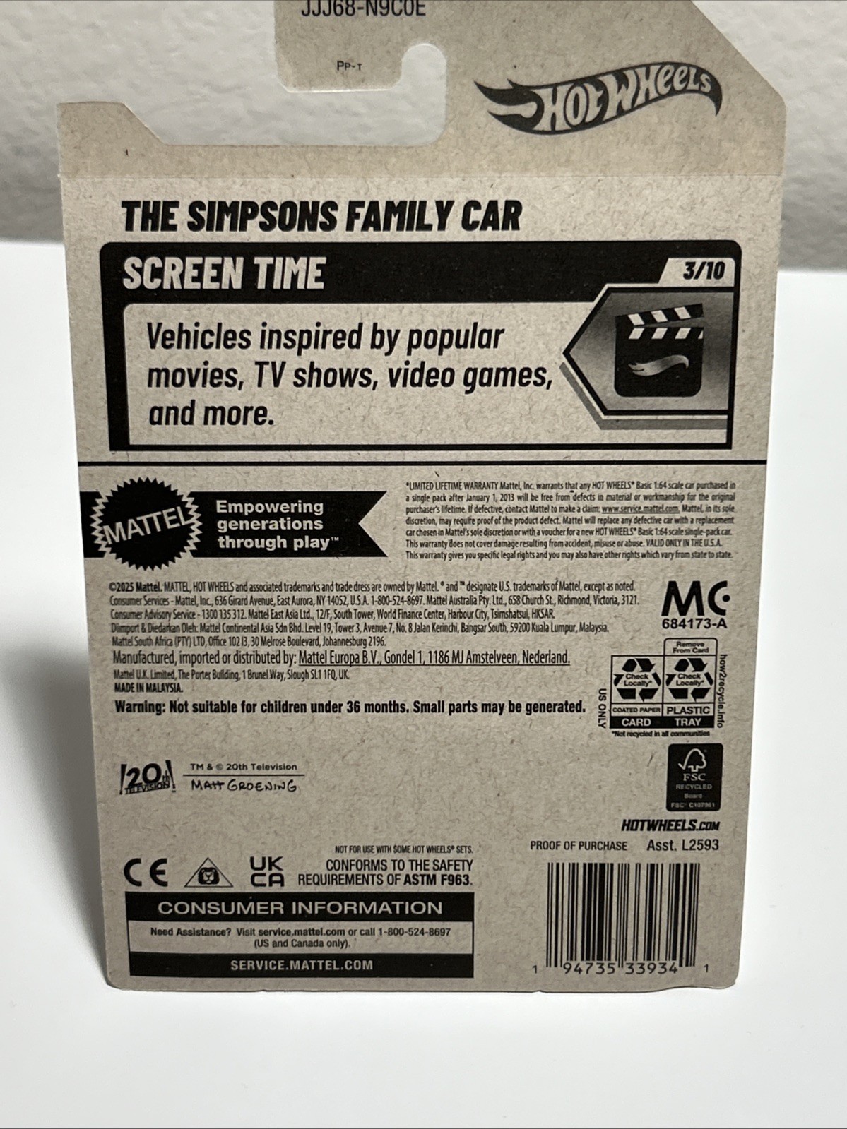 2026 Hot Wheels MATTEL Screen Time 3/10 THE SIMPSONS FAMILY CAR