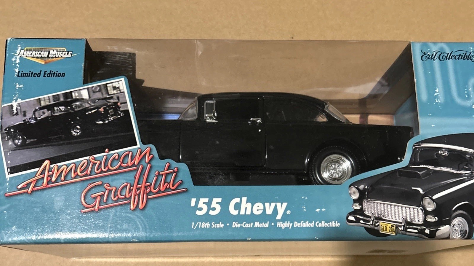 American Graffiti – 1955 Chevy black 1:18 scale ERTL diecast NEW In Box 2001