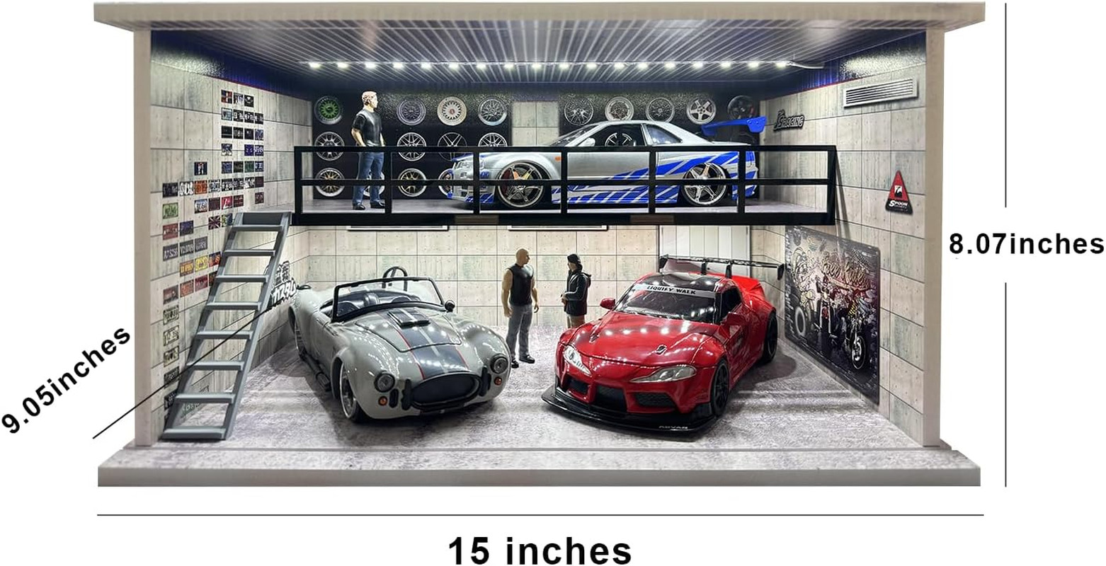 1:24 Scale Model Car Display Case LED Garage Diorama Acrylic 4 Parking Slots